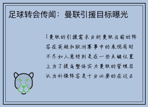 足球转会传闻：曼联引援目标曝光