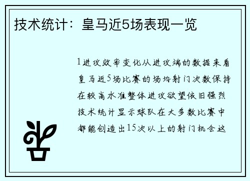 技术统计：皇马近5场表现一览